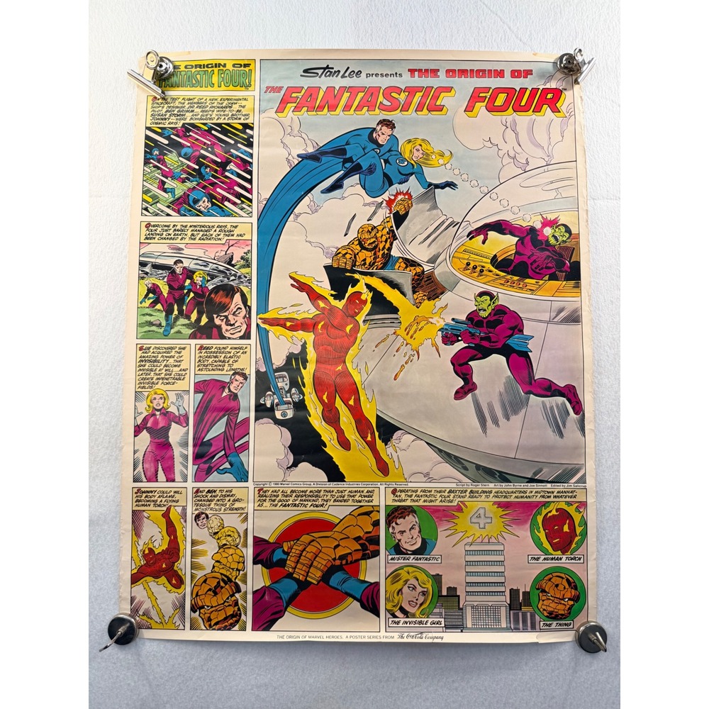 Vintage 1980 Marvel Coca-Cola Fantastic Four Origin Poster John Byrne 21x28